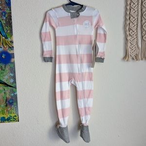 Burt's Bees Baby NWT Organic Cotton Pink Stripe Sleep & Play Sz 18M